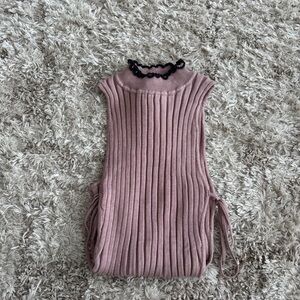 NBD Ribbed Knit Bodysuit Mauve Pink Tie Side Sleeveless High Neck Size Small